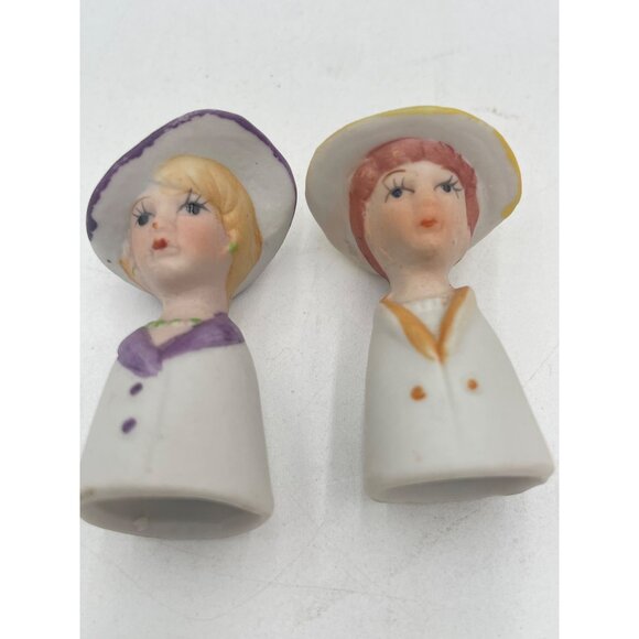 Vintage Ceramic Lady Figurine Set With Hats Hand-Painted Details Collectible Hom - Picture 2 of 5